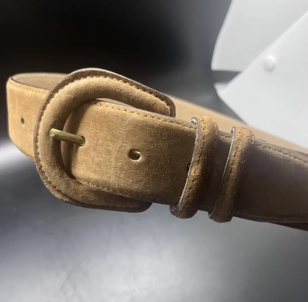 VTG Lands' End Genuine Leather Suede Belt Women's Size 37 USA 398 Tan